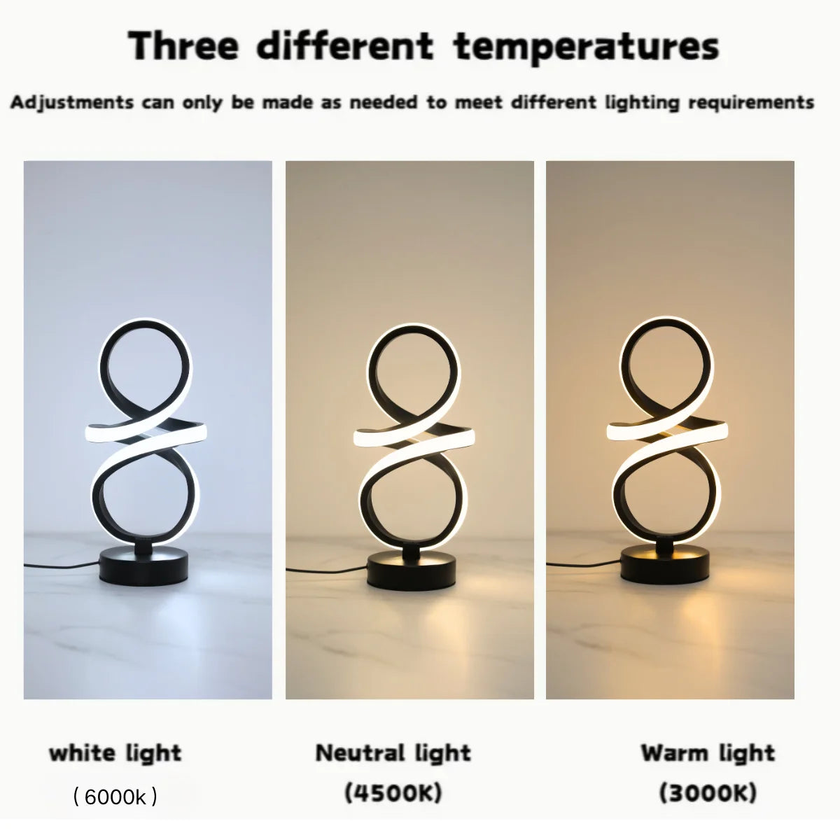 Creative Spiral LED Table Lamp, Adjustable in 3 Colors, USB Power Supply, Suitable for Home Bedrooms, Offices, and Study Rooms